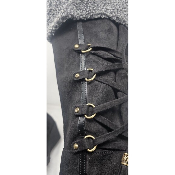 I Love Billy BettyBoo Black Faux Suede Knee High Winter Zip Tye Boots Sz 41 - Picture 6 of 16